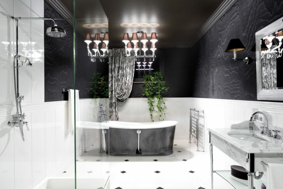 Дизайнерская ванная в черно белом стиле