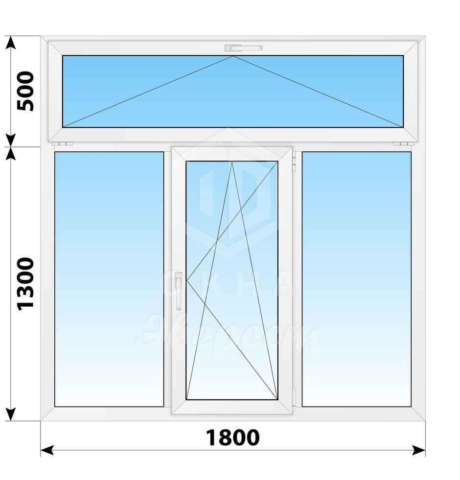 Трехстворчатое окно с фрамугой 2100