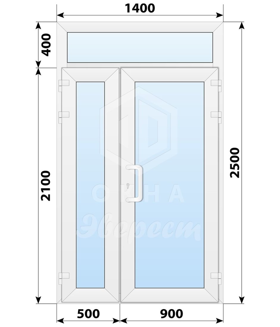 Пластиковая входная полуторная дверь со стеклом 1200x2400