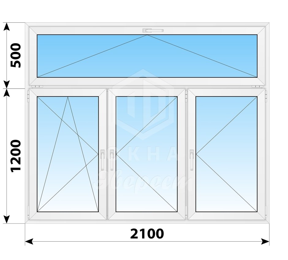 Трехстворчатое окно с фрамугой 2100