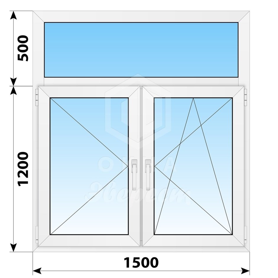 Двухстворчатое окно с фрамугой снизу