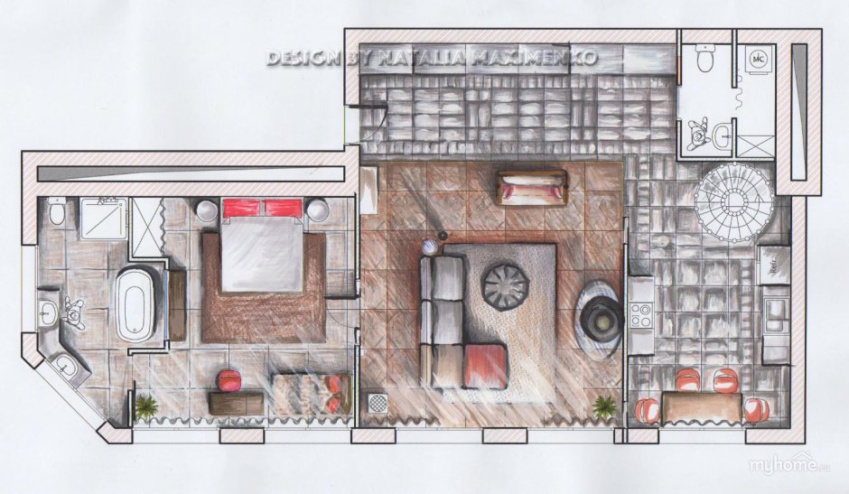 Дизайн проект однокомнатной квартиры п-44