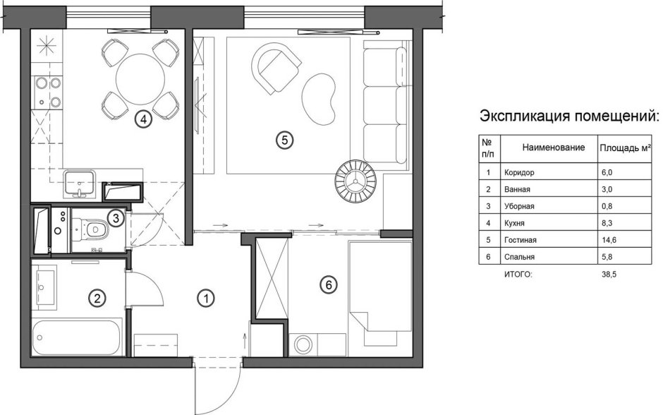 Планировка двухкомнатной квартиры с мебелью