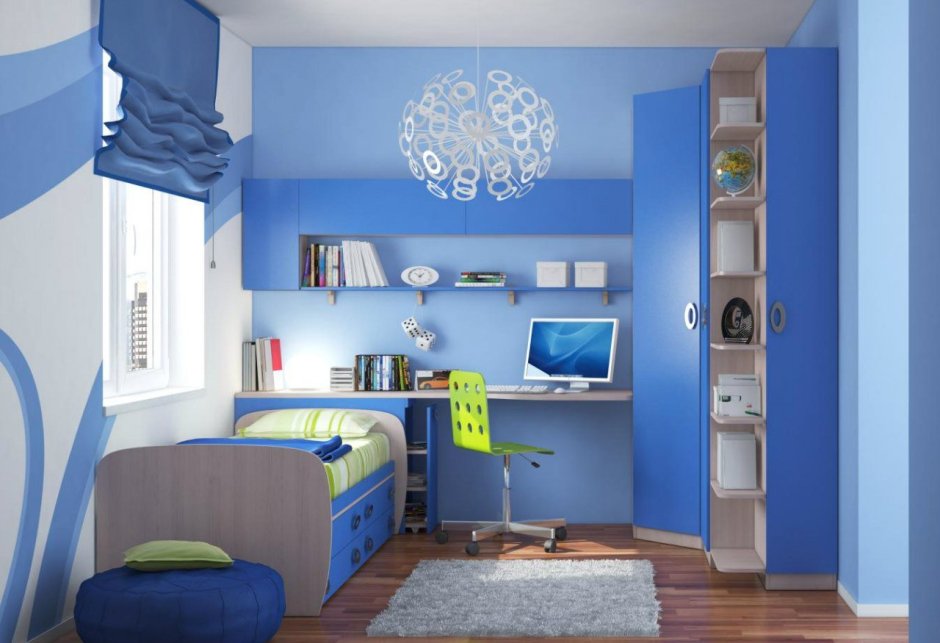 Синяя мебель в детской