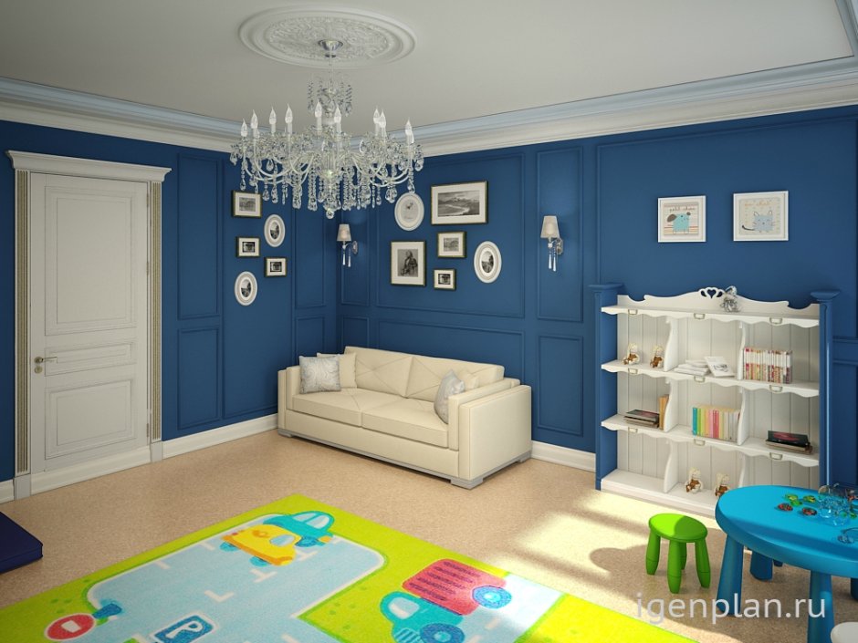 Детская комната в классическом стиле голубая
