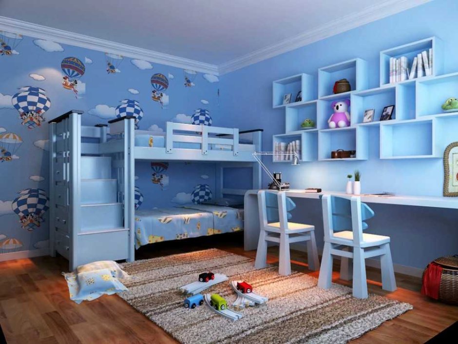 Детская комната в бело голубом цвете для мальчика