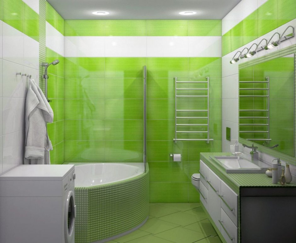 Бело зеленая ванная