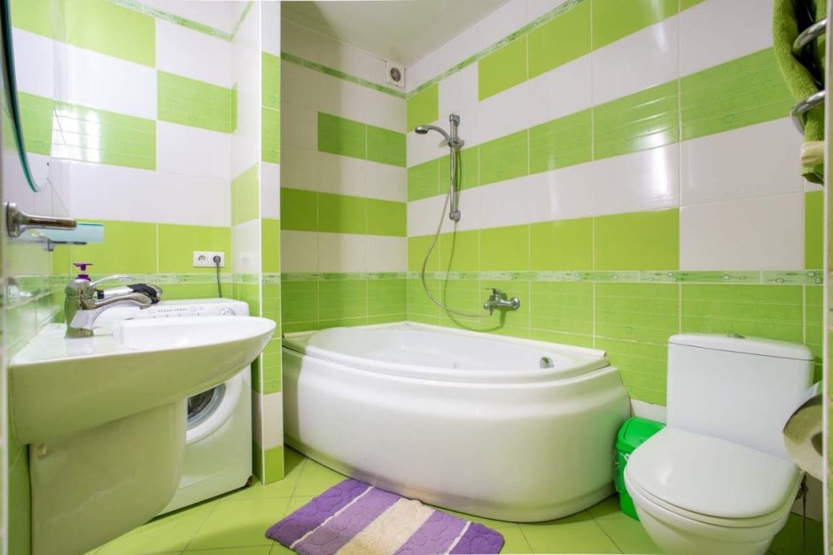 Бело зеленая ванная комната (65 фото)