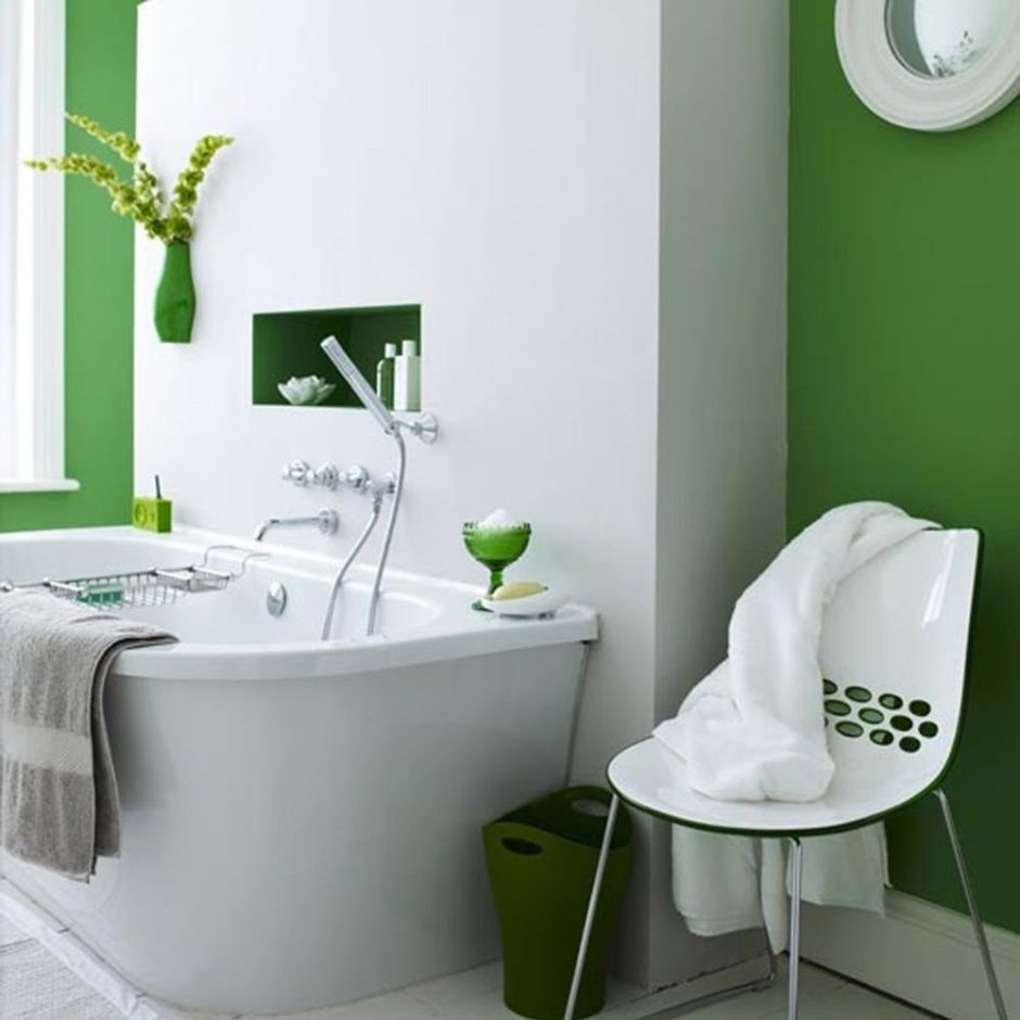 Интерьер ванной в зеленом цвете