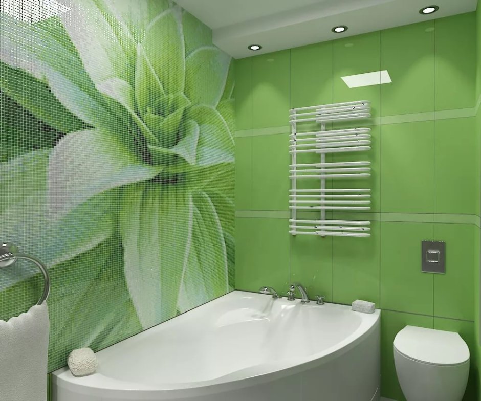Красивая ванная в зеленых тонах