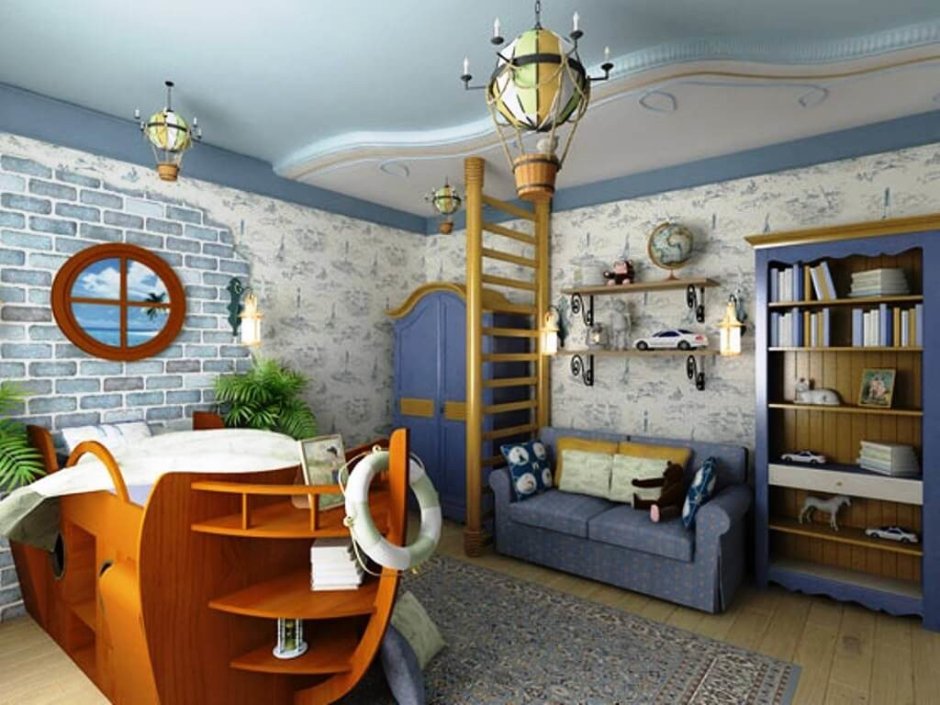 Детская комната для мальчика в морском стиле