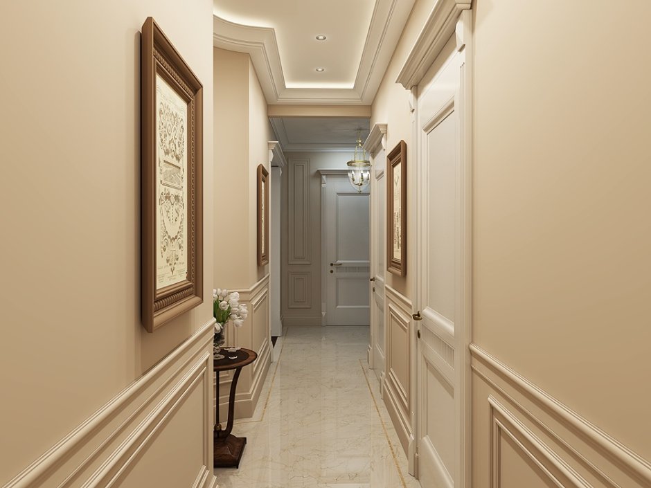 Интерьер прихожая для узкого коридора в классическом стиле