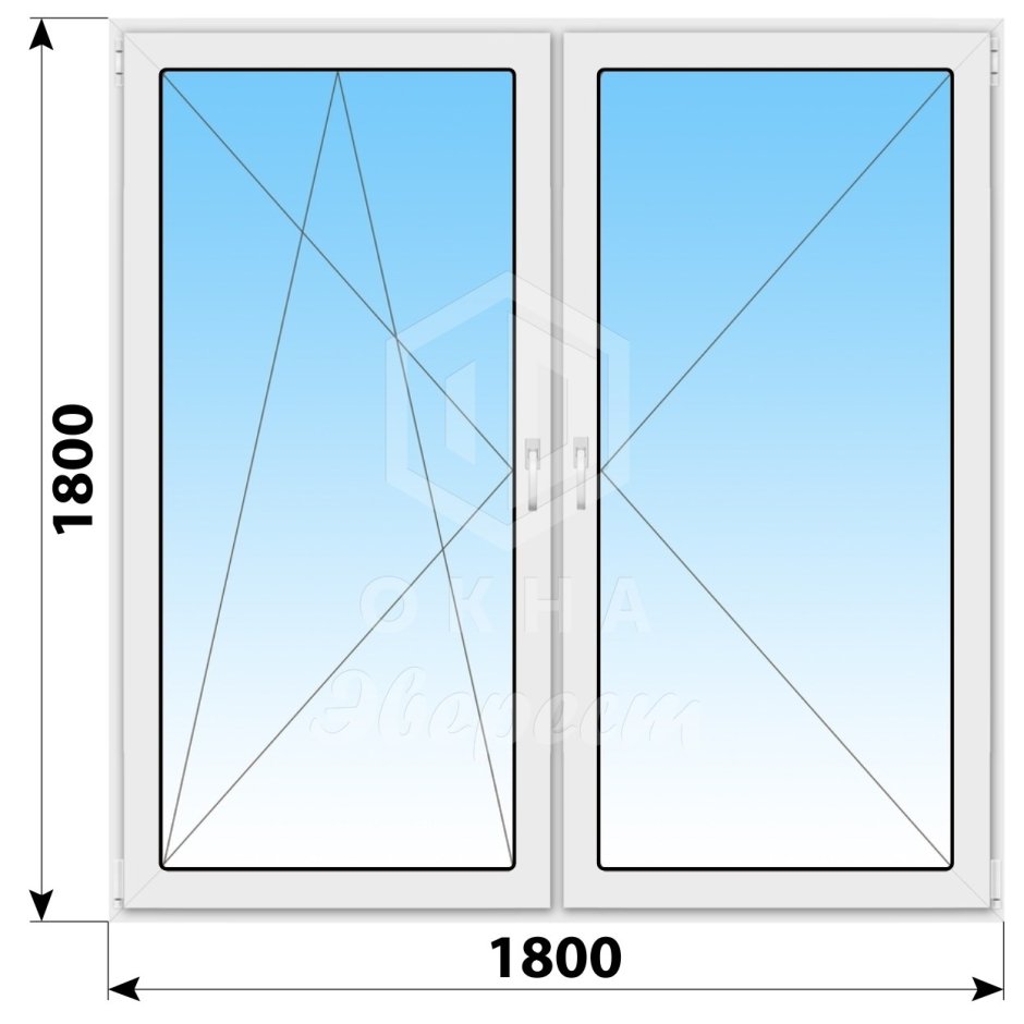 Двухстворчатое пластиковое окно 1800x1500 по-п