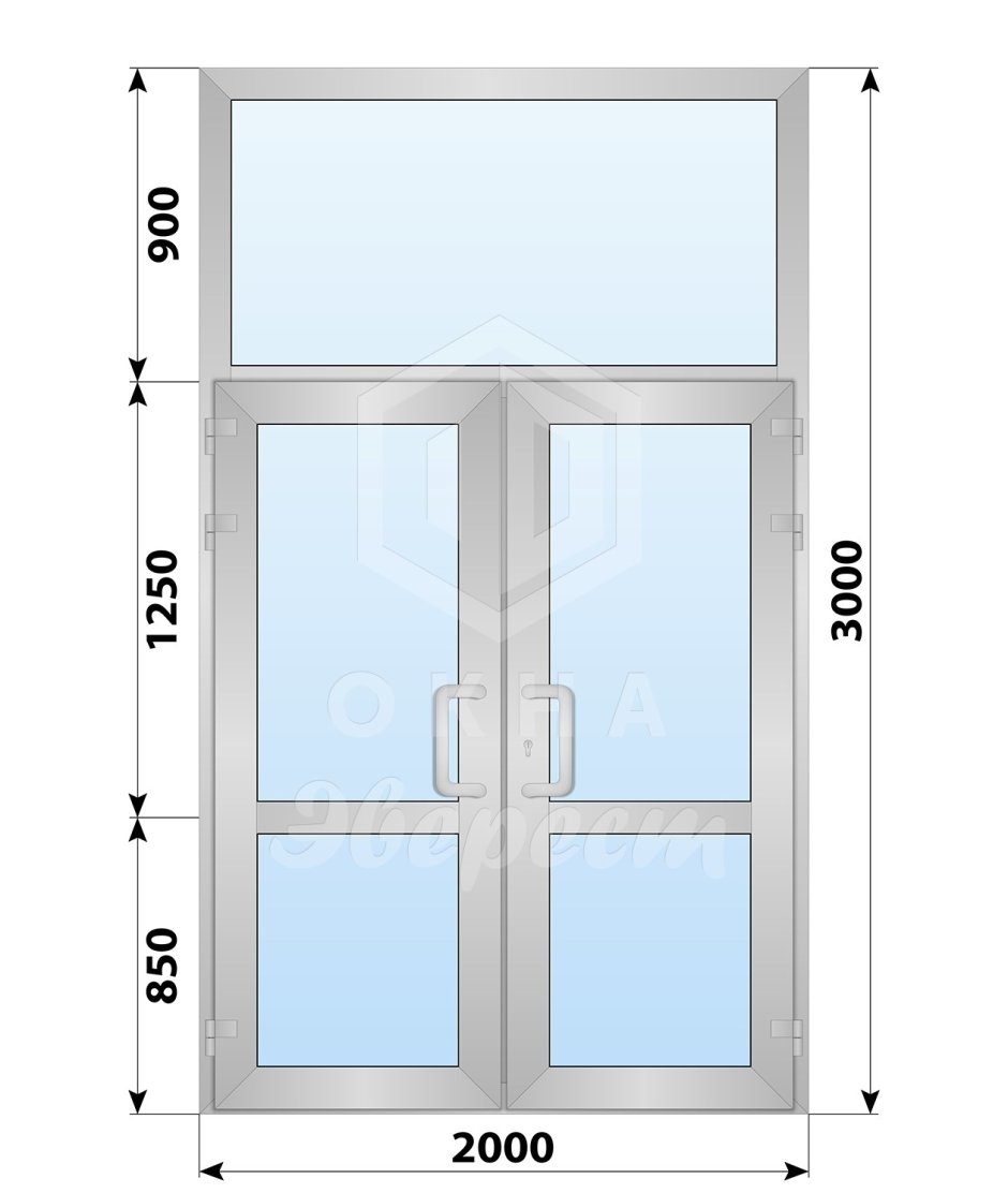 Алюминиевая двупольная входная дверь остекленная с импостом 1800х2100