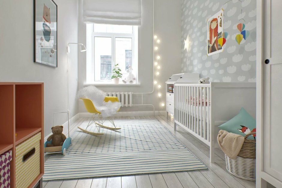 Детская комната для новорожденного в стиле Сканди