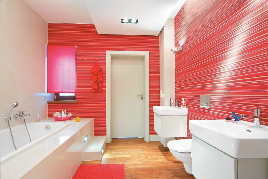 Обустройство ванной комнаты красного цвета