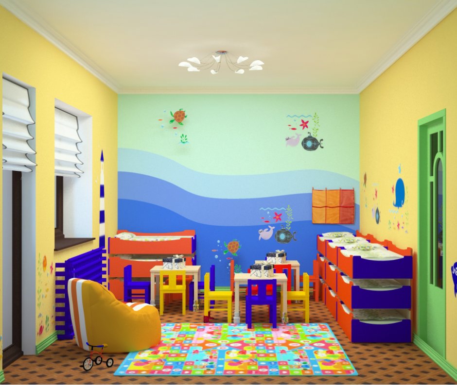 Спальная комната в детском саду (61 фото)