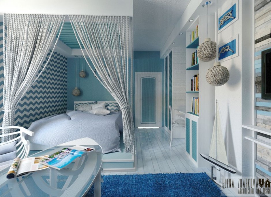 Морской стиль в интерьере спальни