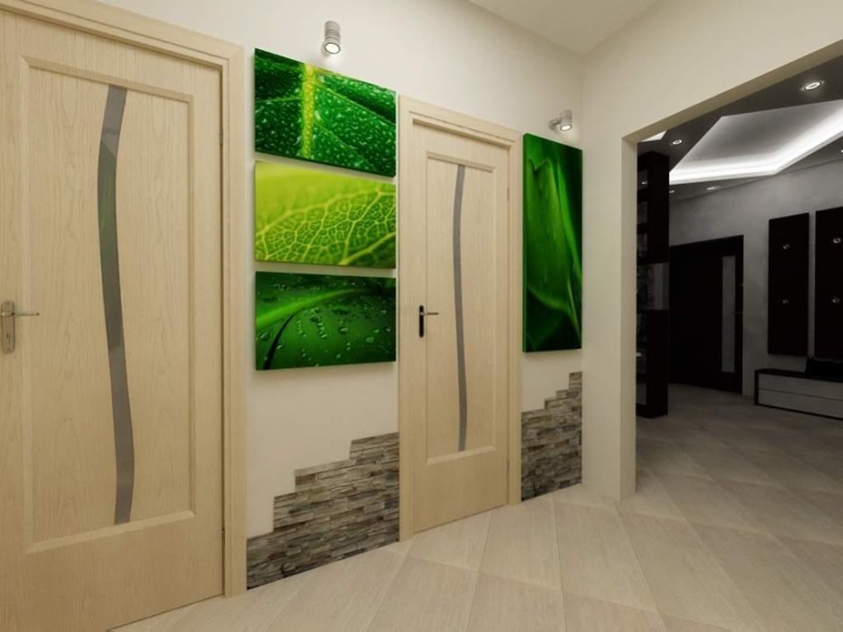 Украшение зеленых стен в коридоре