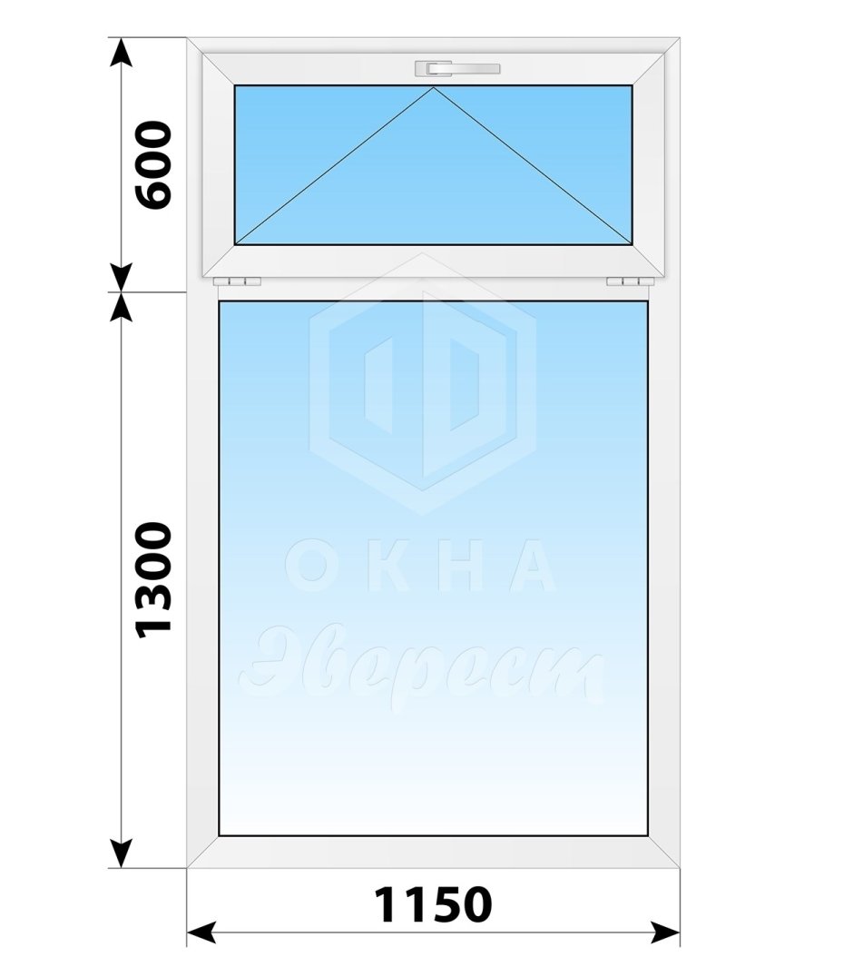 Окно ПВХ 1150×1400 двухстворчатое (поворотно-откидное, СП-32мм) белое