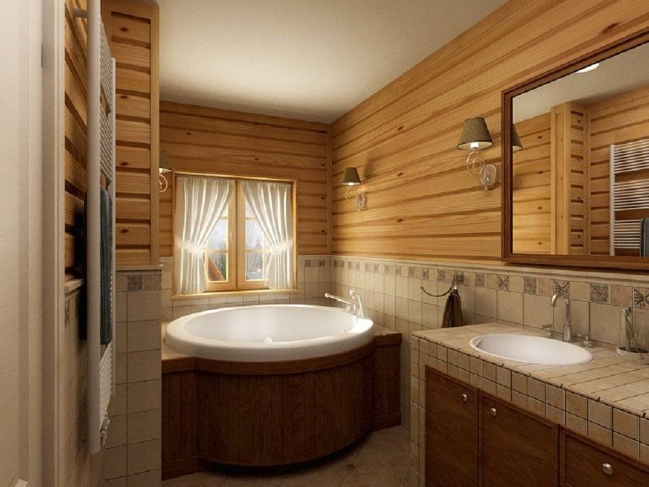 Ванная комната в доме из бруса