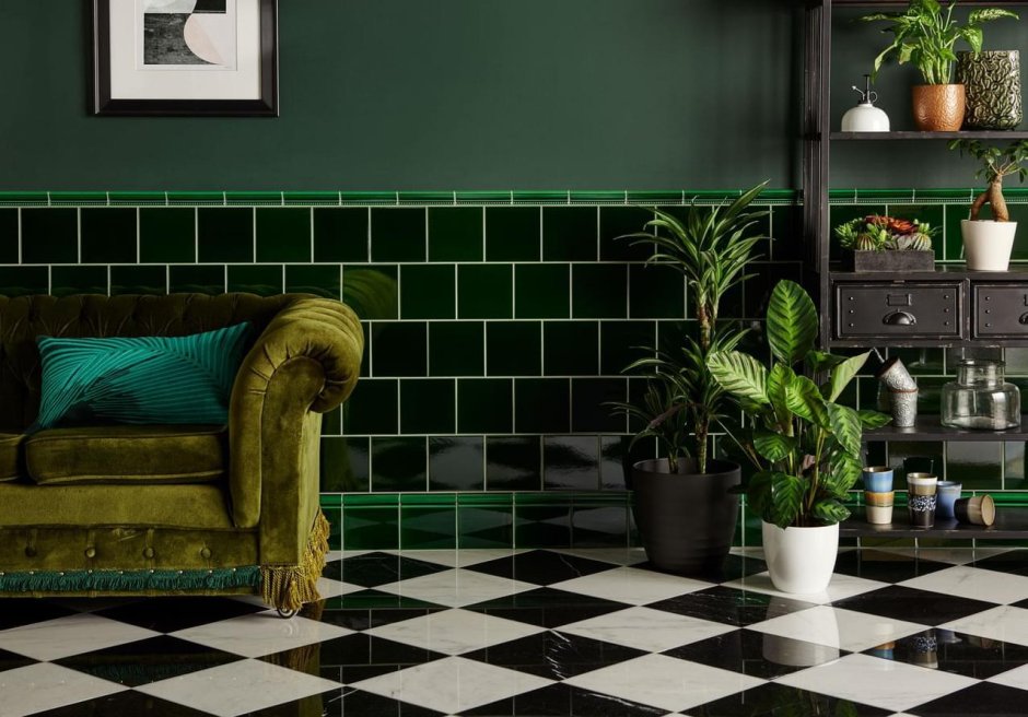 Креативная ванная в зеленом цвете