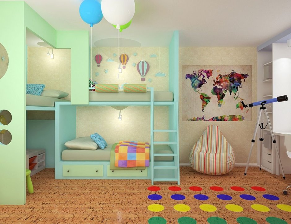 Детская комната для 3 разнополых детей