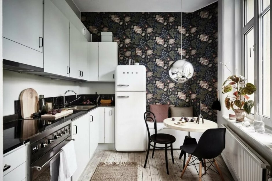 Акцентная стена на кухне в скандинавском стиле