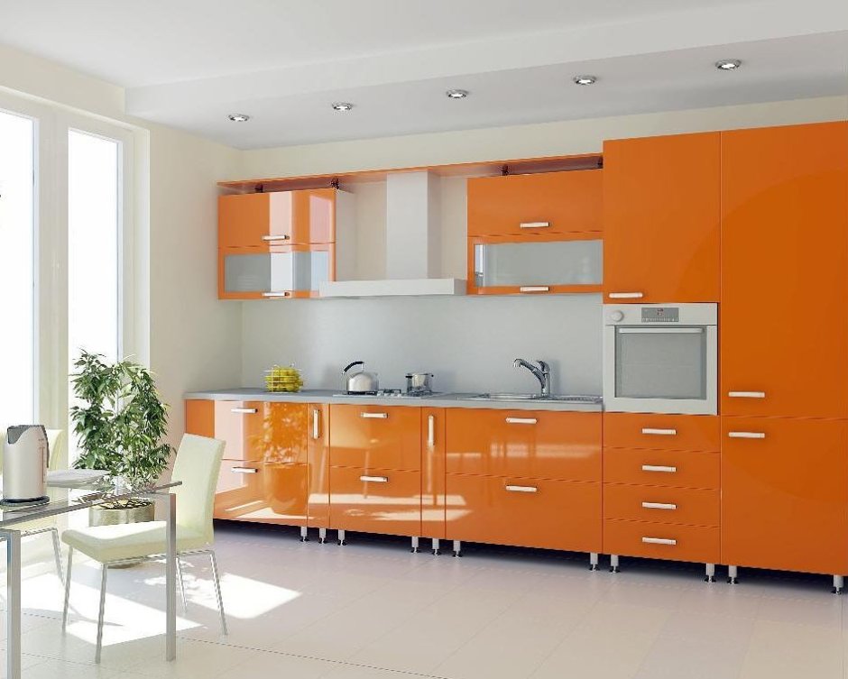 Оранжевые кухонные гарнитуры