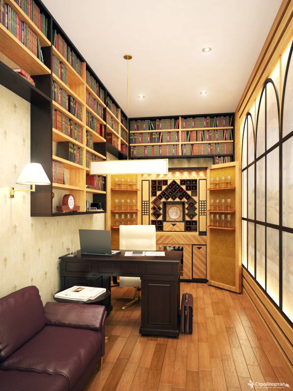 Маленький кабинет библиотека в квартире