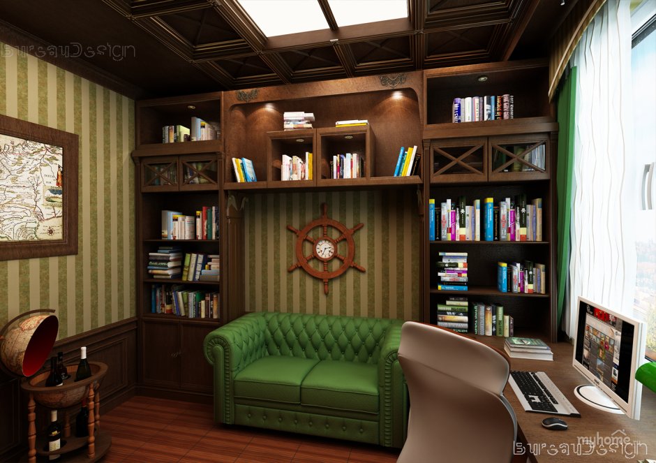 Кабинет библиотека в маленькой комнате