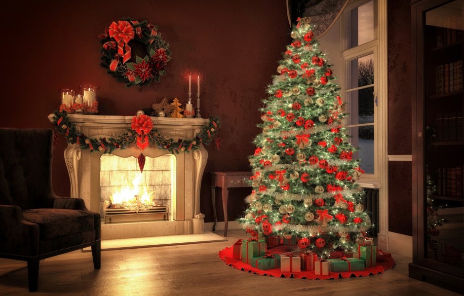 Merry Christmas елка камин