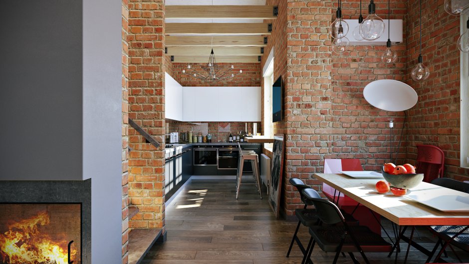 Loft Interior Design кирпич