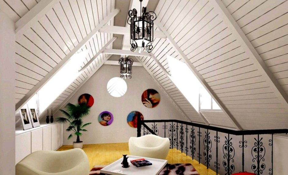Потолок мансарды в деревянном доме (57 фото)