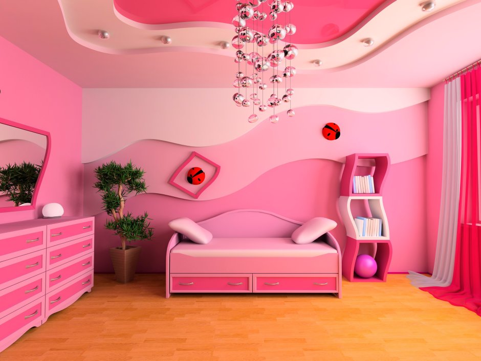 Розовый натяжной потолок (69 фото)