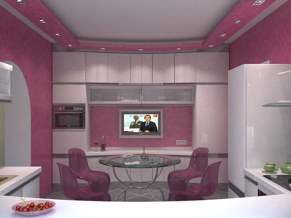 Розовая кухня гостиная