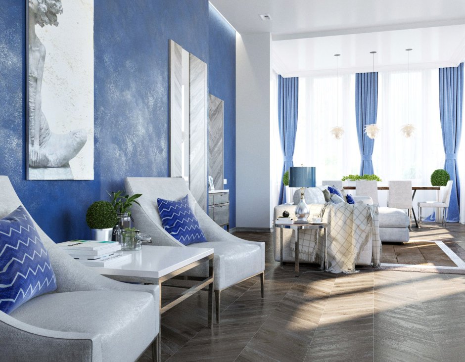 Голубая гостиная в классическом стиле