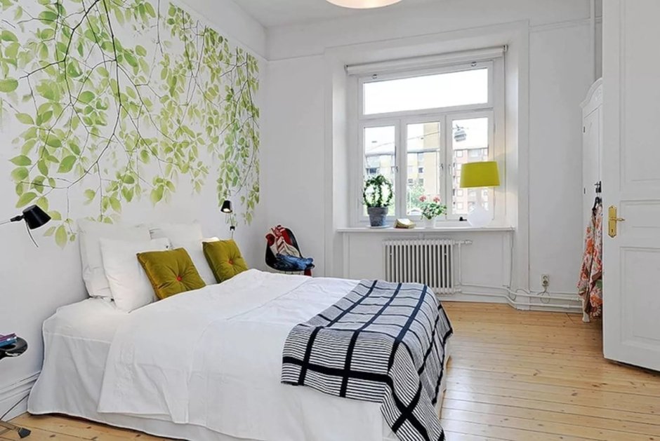 Зеленая спальня в скандинавском стиле