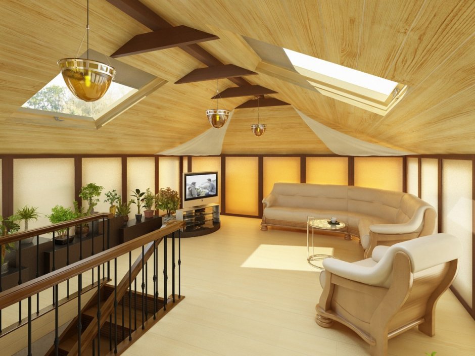Дизайнерский потолок на даче
