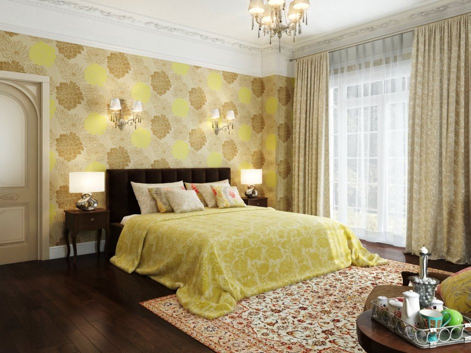 Спальня в золотисто желтых тонах