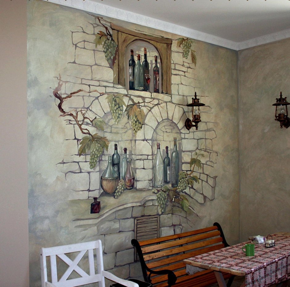 Фреска в интерьере кухни Прованс