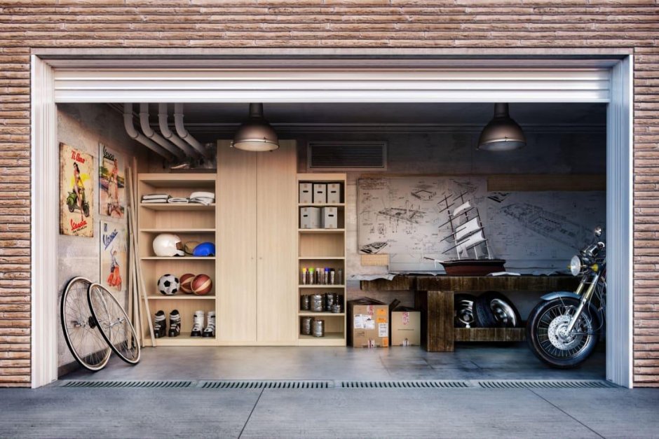 Серый интерьер гаража