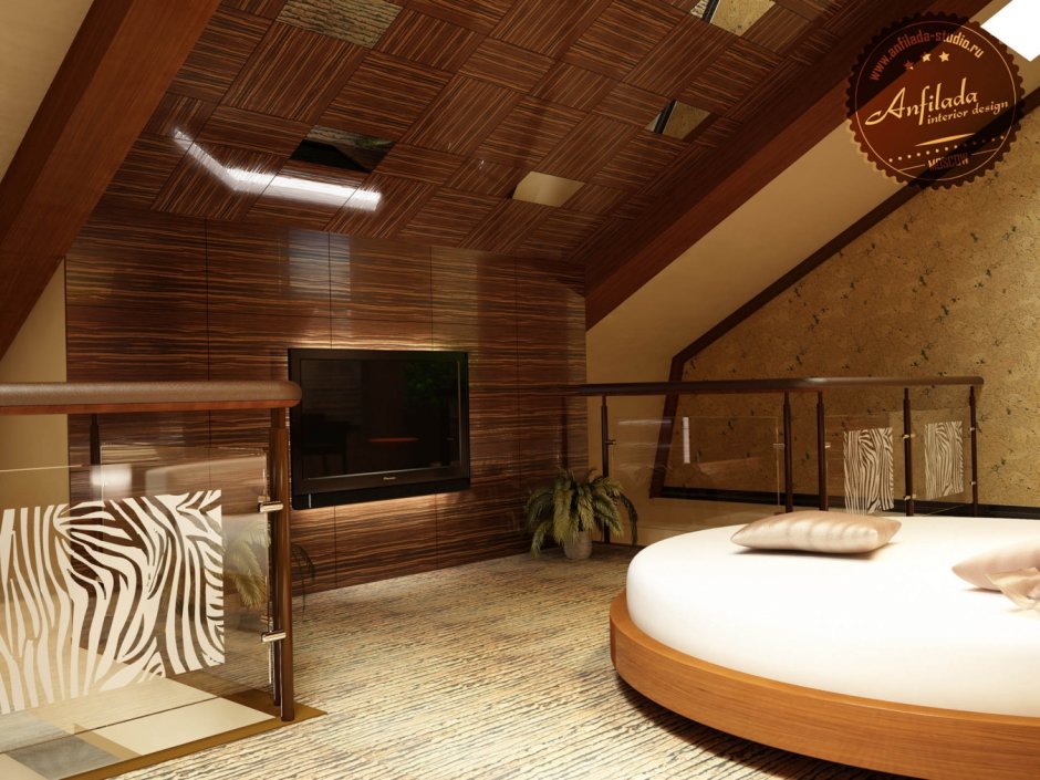 Спальня на мансарде в японском стиле