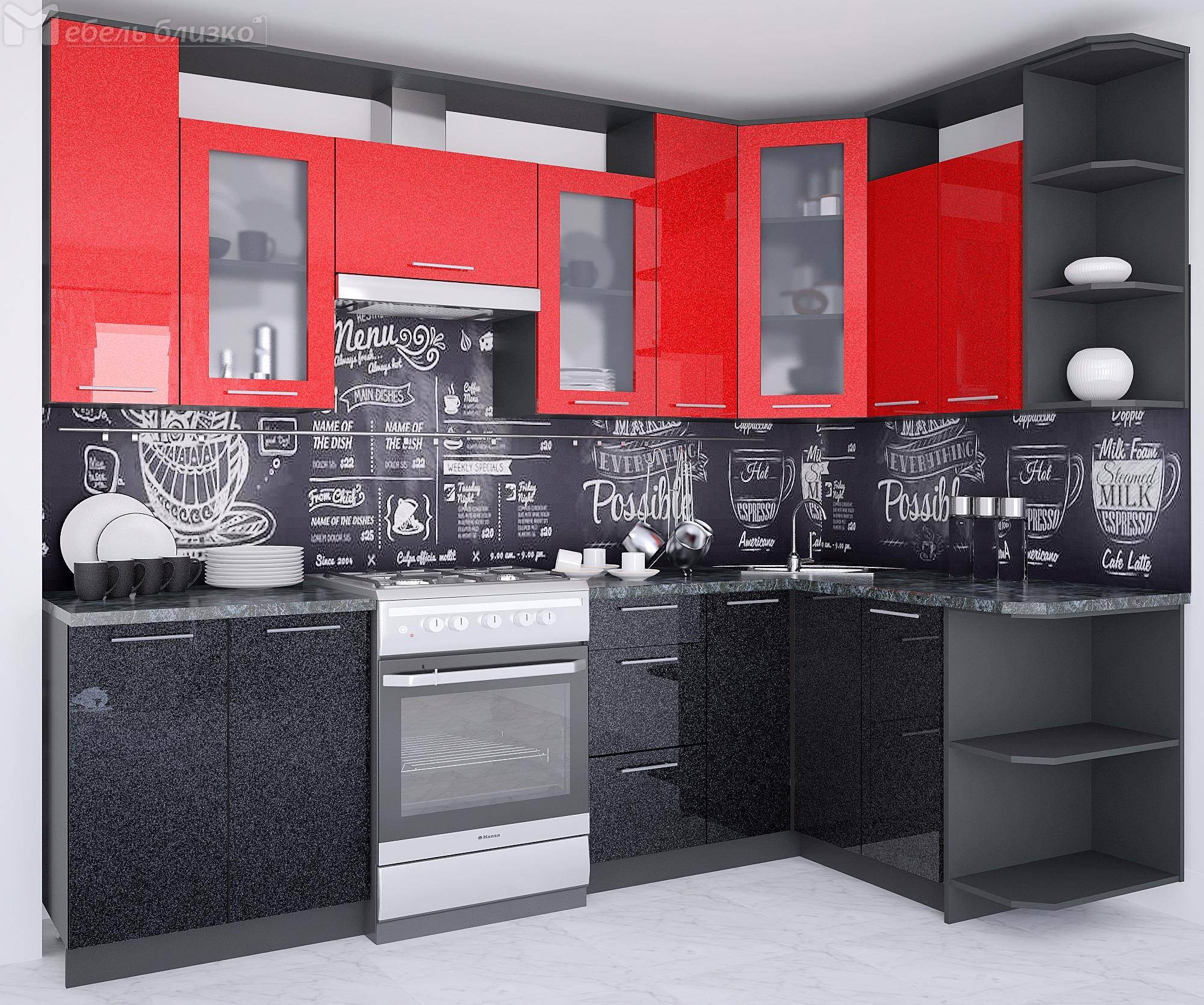 Кухня Лиза угловая черно-красная ами мебель