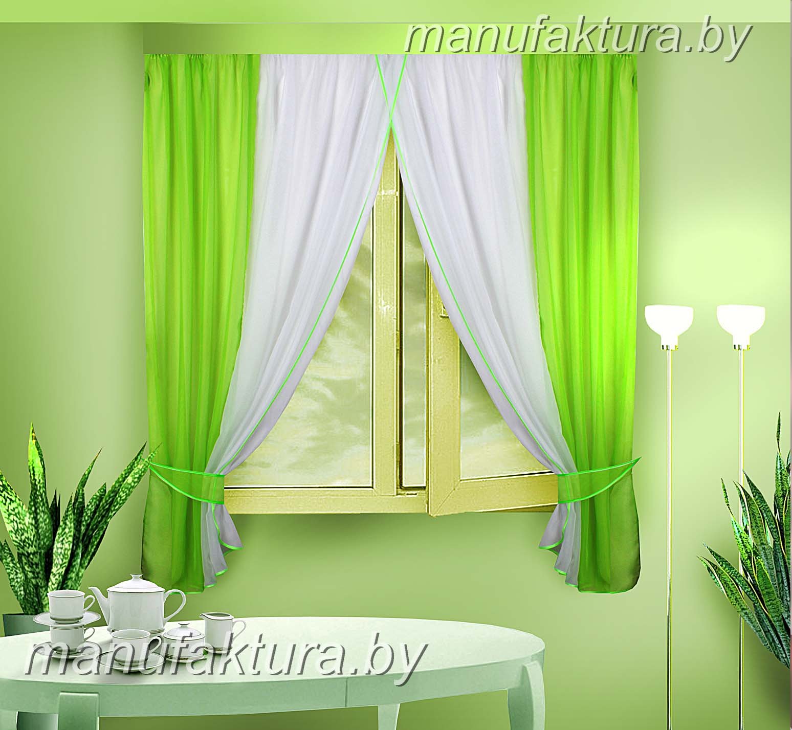 зеленые шторы в интерьере кухни фото