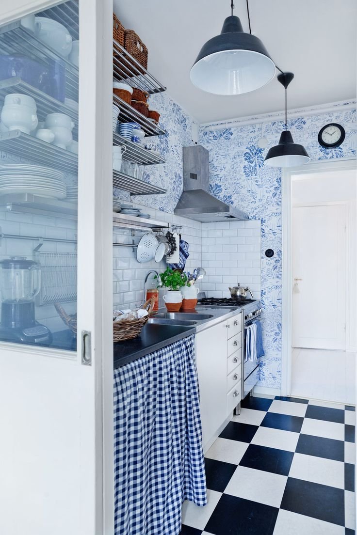 Скандинавская кухня синяя (66 фото)