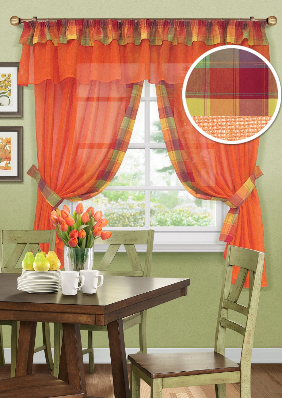 Оригинальные необычные шторы ярко оранжевые на кухню