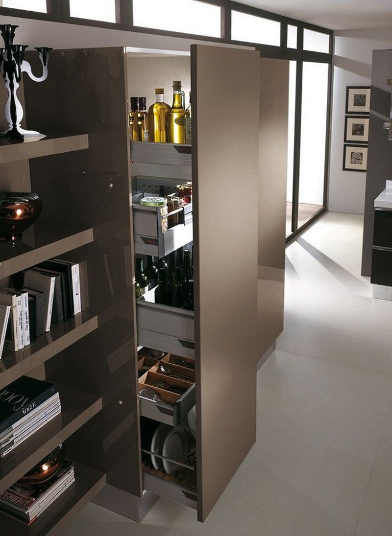 Узкий выдвижной шкаф на кухне (65 фото)