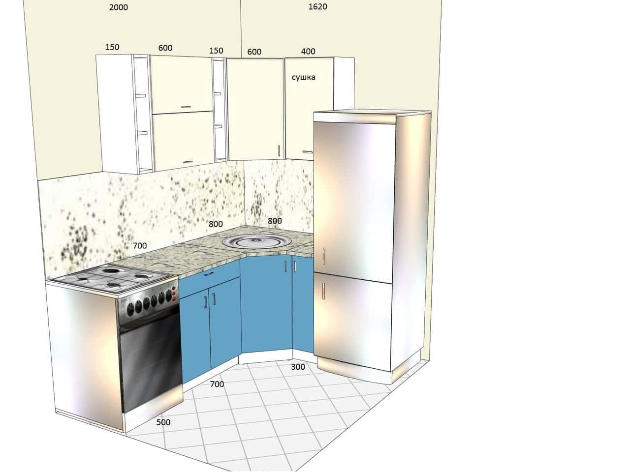 Кухня 6м2 угловая планировка без холодильника