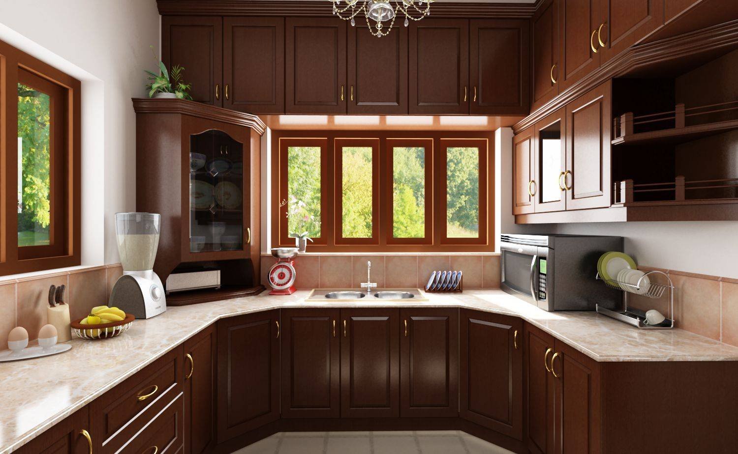 Дизайн кухни на две стороны с окном посередине фото
